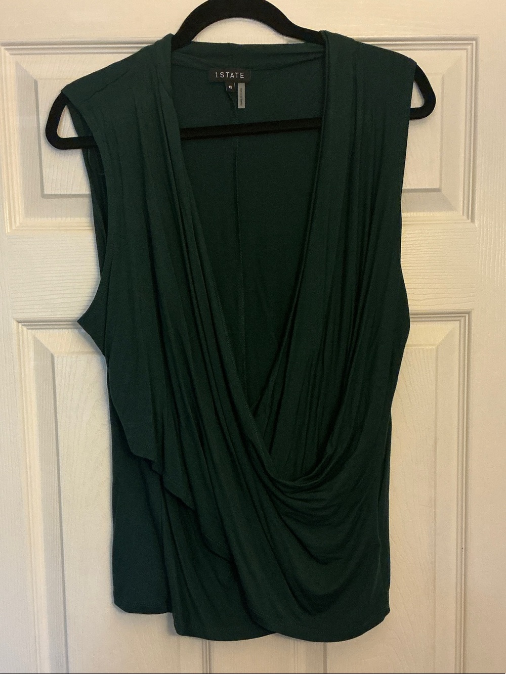 1. State Sleeveless Draped V-Neck Camisole in Forest Green